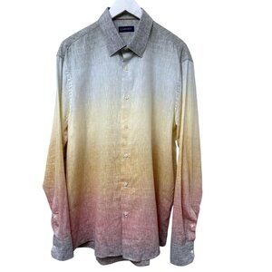GARNET Ombre Linen Cotton Mens Shirt XL Luxury Long Sleeve Button Up